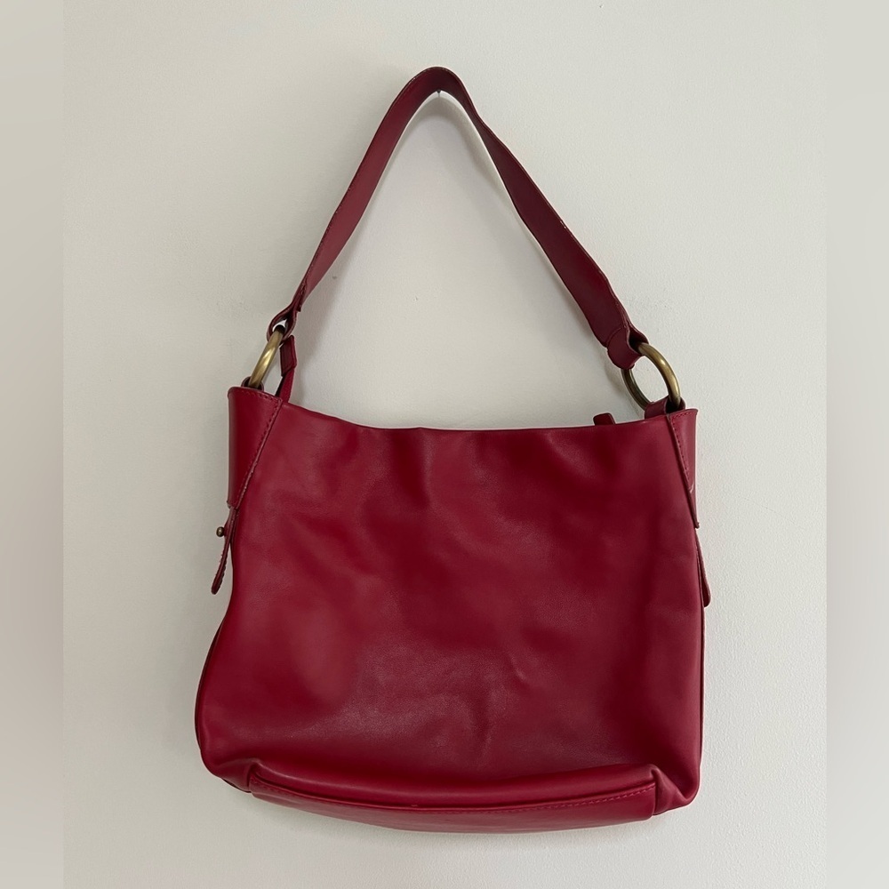 Tosca Blu Red Leather Handle Shoulder Bag Purse with Brass Accents
